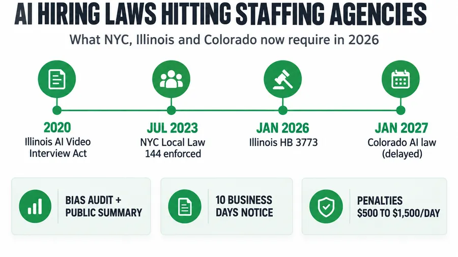 AI Hiring Laws for Staffing Agencies in 2026: What NYC, Illinois and Colorado Now Require