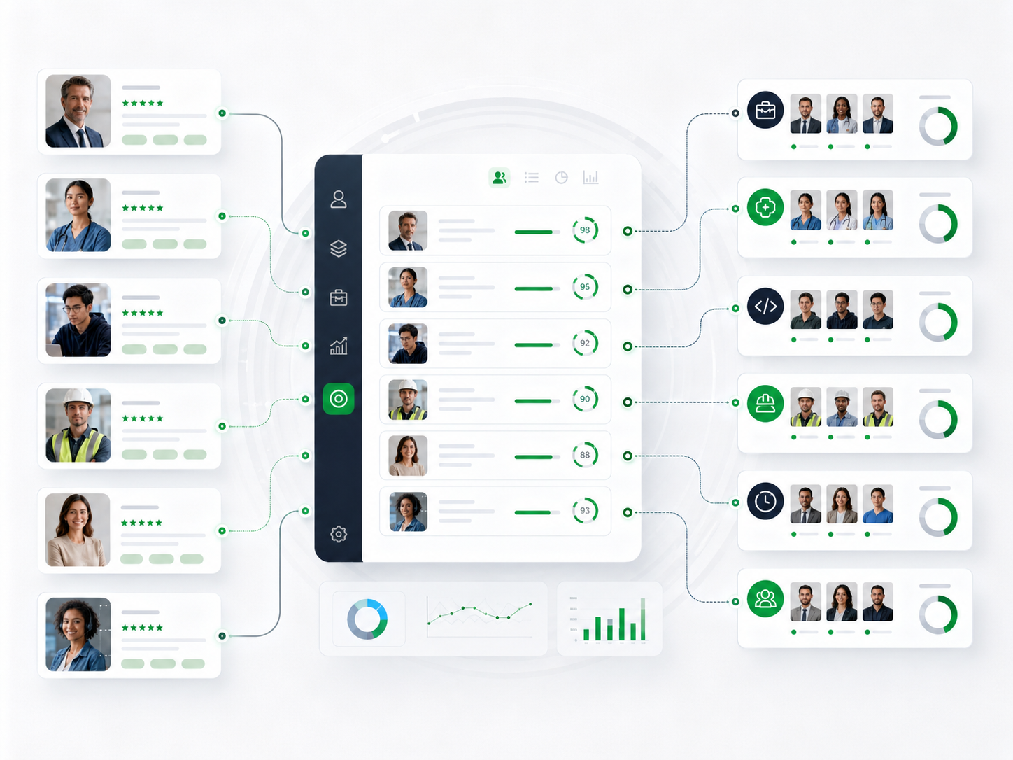 A unified recruiting ATS/CRM dashboard for a Seattle staffing agency, showing candidate pipeline stages, placements, and metrics in one screen instead of scattered spreadsheets and disconnected tools.