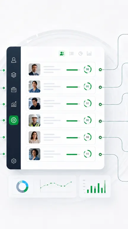 Centralized ATS dashboard with candidate cards and analytics