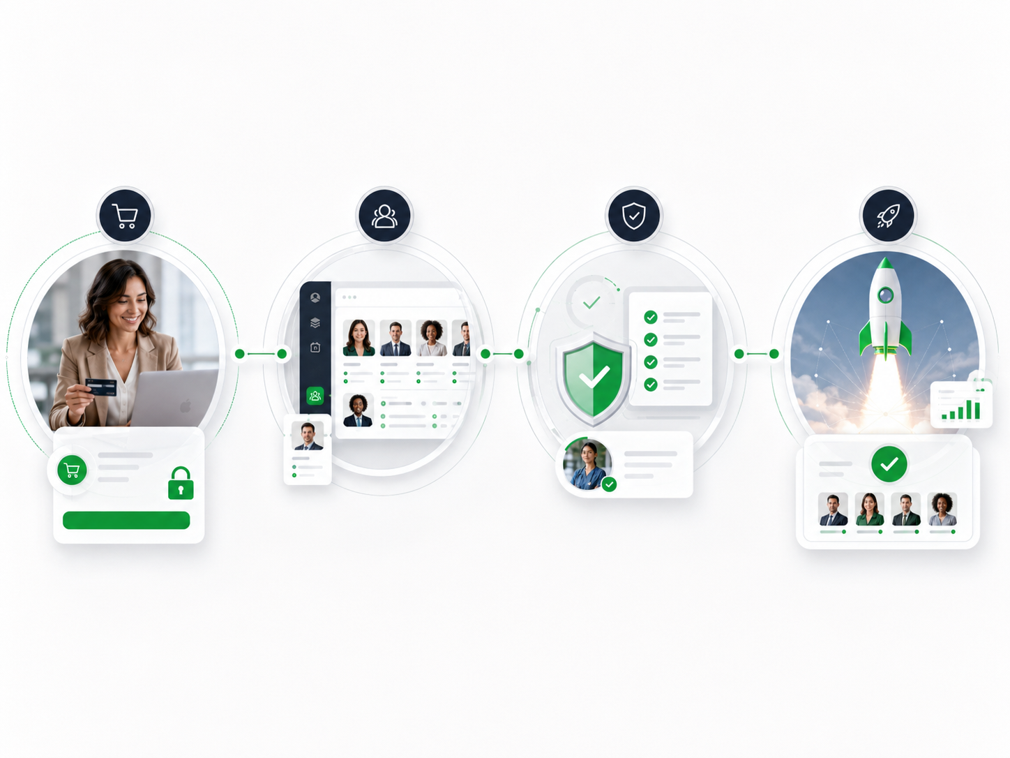 A unified recruiting pipeline flow — candidates and requisitions moving through capture, qualification, submittal, interview, and placement stages inside one custom system instead of being re-keyed across separate tools.