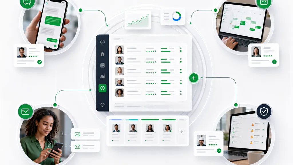 Hiring Snapshot platform overview — dashboard with SMS, scheduling, security pillars